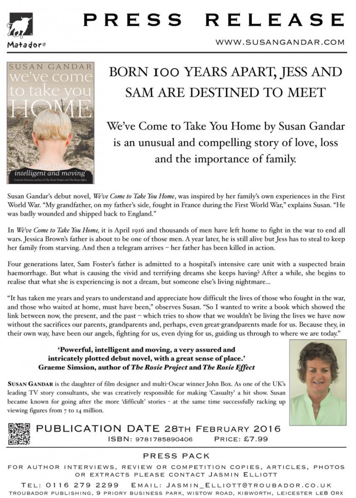 Press Release for Susan Gandar's Book We've Come to Take You Home
